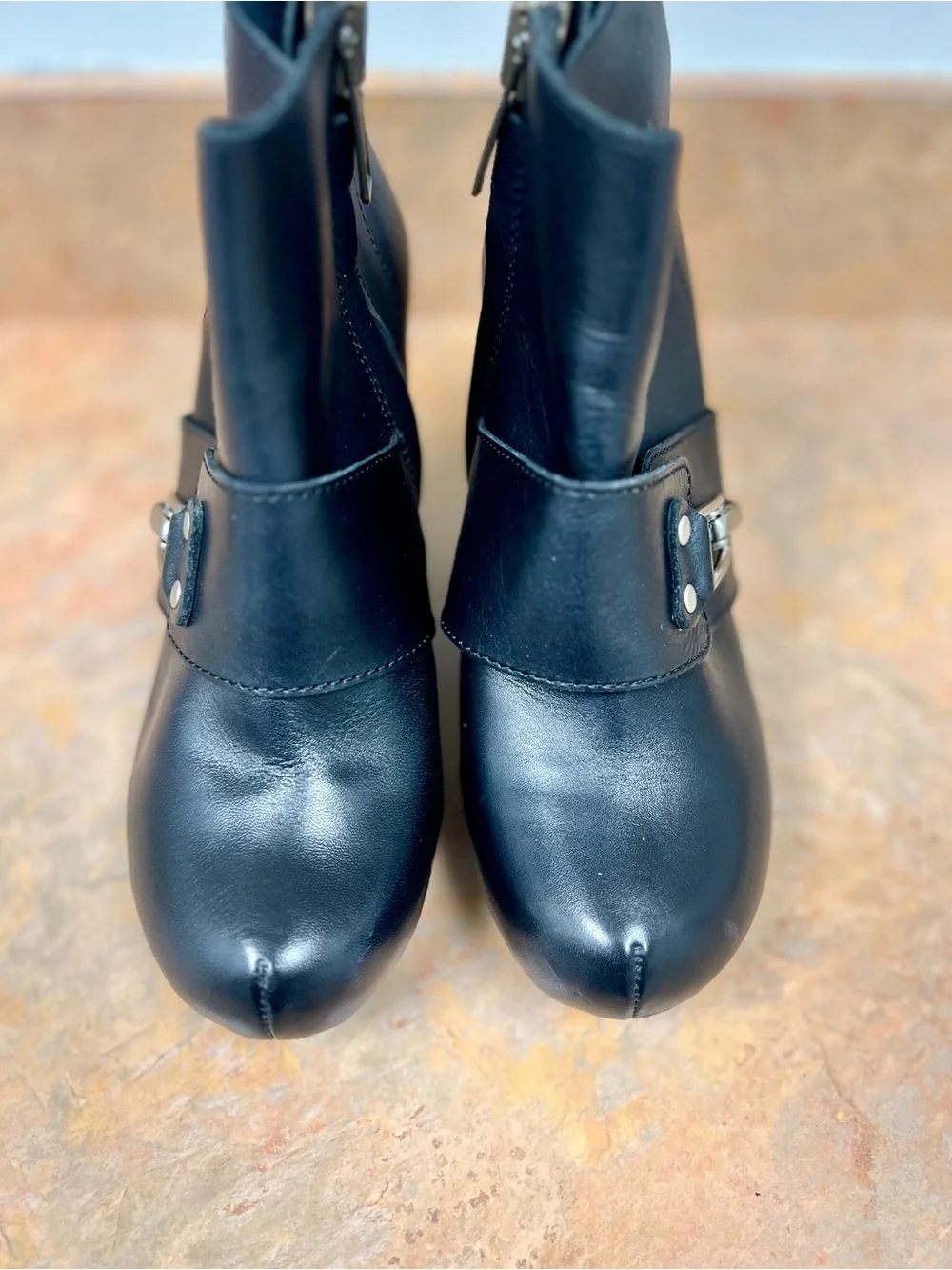 See by Chloe Black Leather Wedge Ankle Boots with Buckle women size 39 US 8-8.5